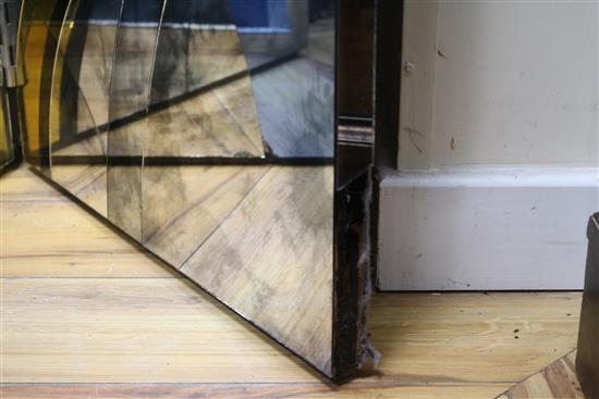 A pair of Art Deco style mirrored glass three fold dressing screens W.153cm